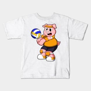 Pig at Sports with Volleyball Kids T-Shirt